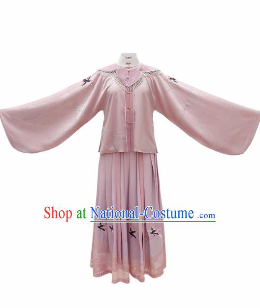 Chinese Ancient Rich Young Lady Pink Dress Traditional Ming Dynasty Nobility Girl Costumes for Women