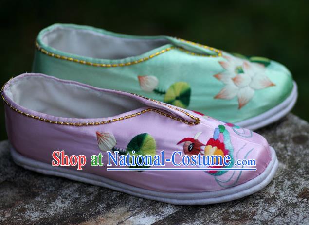 Chinese Traditional National Embroidered Mandarin Duck Lotus Shoes Hanfu Shoes for Women