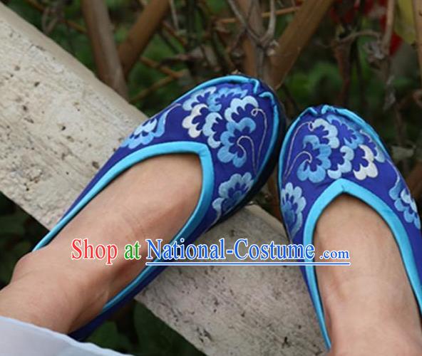 Chinese Embroidered Royalblue Shoes Handmade Hanfu Shoes Traditional National Shoes for Women