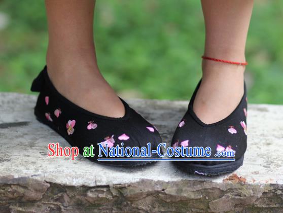 Chinese Embroidered Peach Blossom Black Shoes Handmade Hanfu Shoes Traditional National Shoes for Women