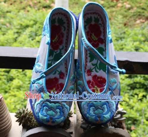 Chinese Embroidered Peony Grey Shoes Handmade Hanfu Shoes Traditional National Shoes for Women