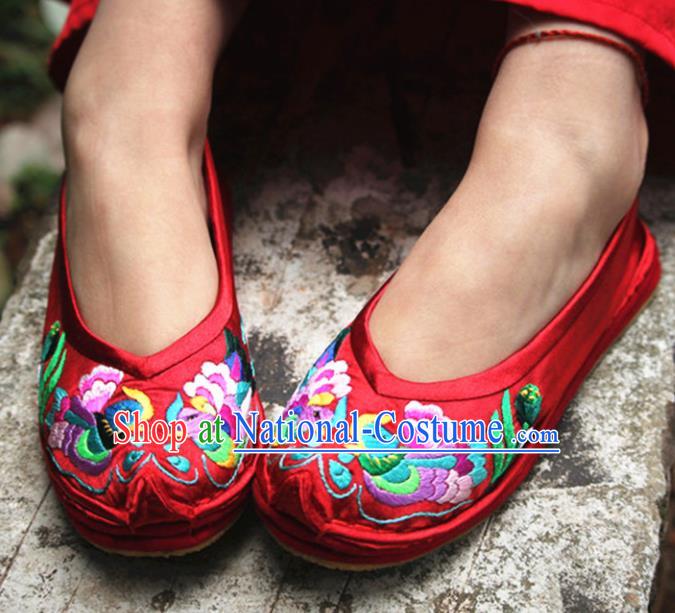 Chinese Handmade Embroidered Mandarin Duck Red Shoes Hanfu Shoes Traditional National Shoes for Women