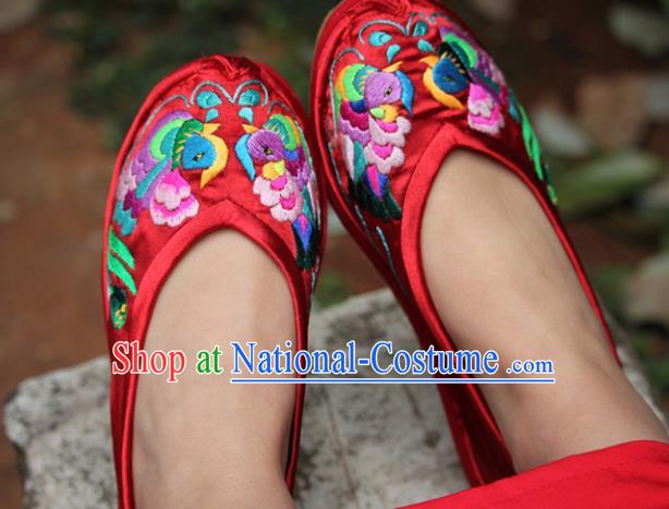 Chinese Handmade Embroidered Mandarin Duck Red Shoes Hanfu Shoes Traditional National Shoes for Women