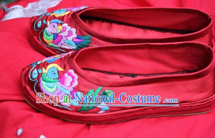 Chinese Handmade Embroidered Mandarin Duck Red Shoes Hanfu Shoes Traditional National Shoes for Women