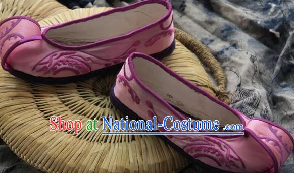 Chinese Handmade Pink Embroidered Shoes Hanfu Shoes Traditional National Shoes for Women