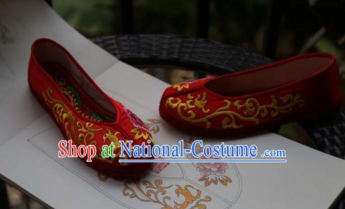 Chinese Wedding Shoes Traditional National Embroidered Red Shoes Hanfu Shoes for Women