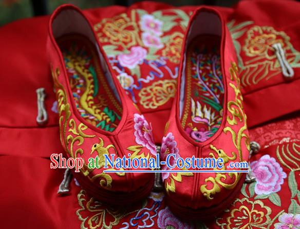 Chinese Wedding Shoes Traditional National Embroidered Red Shoes Hanfu Shoes for Women