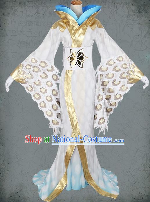 Chinese Cosplay Game Fairy Queen White Dress Traditional Ancient Female Swordsman Costume for Women