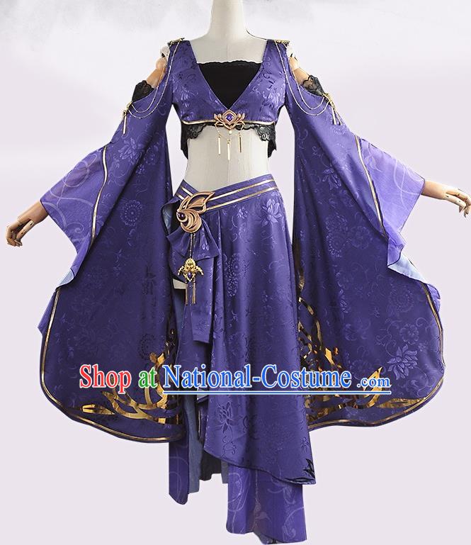 Chinese Cosplay Game Fairy Princess Purple Dress Traditional Ancient Female Swordsman Costume for Women