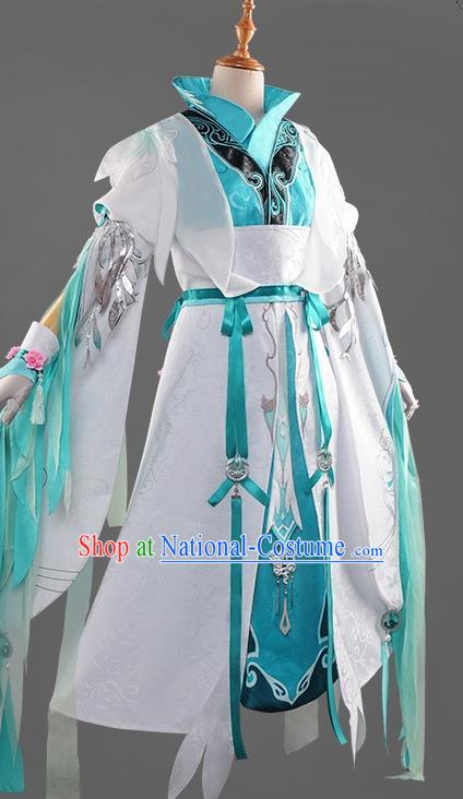 Chinese Cosplay Game Princess Blue Dress Traditional Ancient Female Swordsman Costume for Women