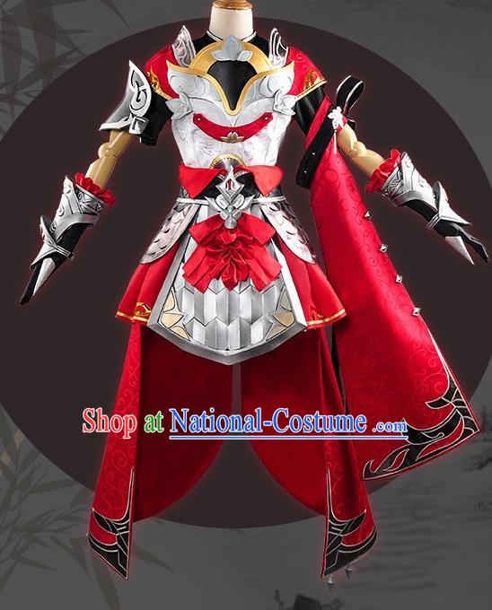 Chinese Cosplay Game General Red Dress Traditional Ancient Female Swordsman Costume for Women