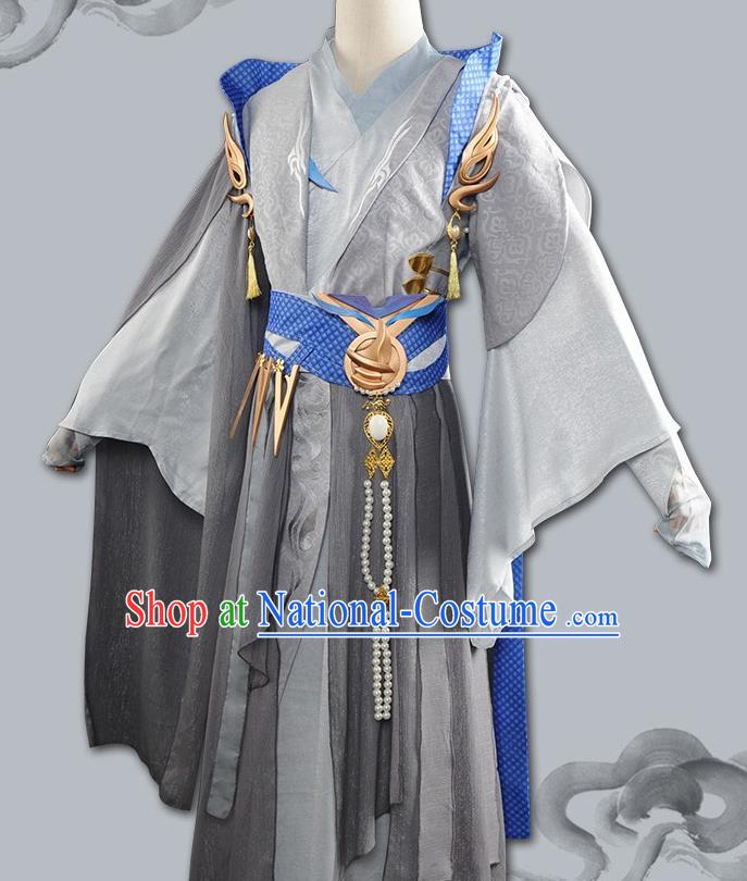 Chinese Cosplay Swordsman Grey Hanfu Cloting Traditional Ancient Knight Costume for Men