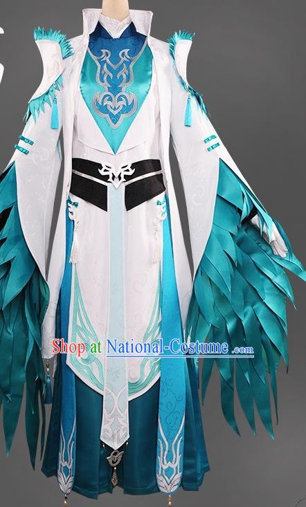 Chinese Cosplay Royal Highness Swordsman Blue Hanfu Clothing Traditional Ancient Knight Costume for Men