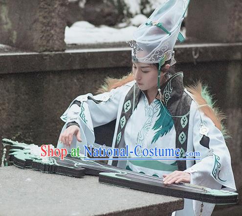 Chinese Cosplay Taoist Swordsman White Hanfu Clothing Traditional Ancient Knight Costume for Men