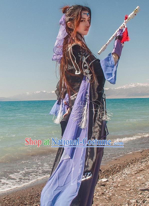 Chinese Cosplay Game Taoist Nun Purple Dress Traditional Ancient Female Swordsman Costume for Women