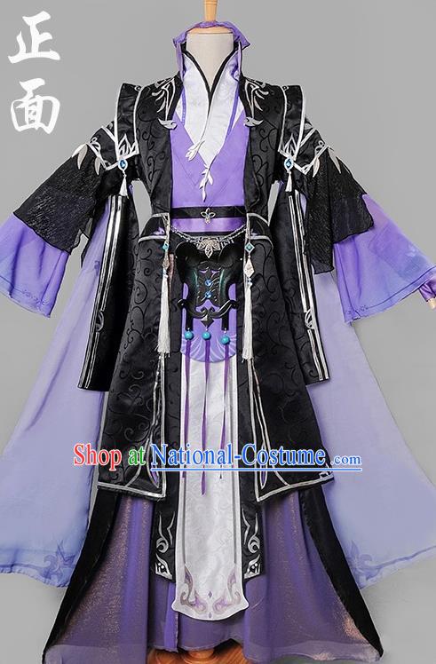 Chinese Cosplay Game Taoist Nun Purple Dress Traditional Ancient Female Swordsman Costume for Women