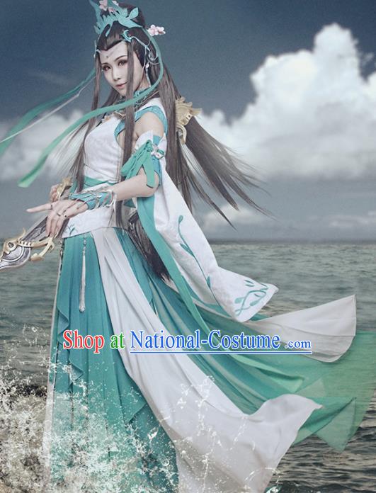 Chinese Cosplay Game Fairy Princess Green Dress Traditional Ancient Swordsman Costume for Women