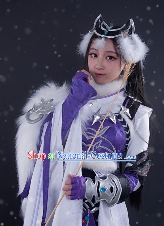 Chinese Cosplay Game Fox Fairy Purple Dress Traditional Ancient Swordsman Costume for Women