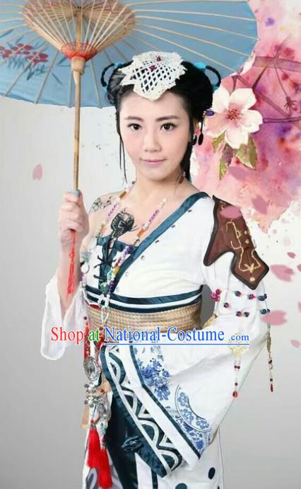 Chinese Cosplay Drama Young Lady White Dress Traditional Ancient Female Swordsman Costume for Women