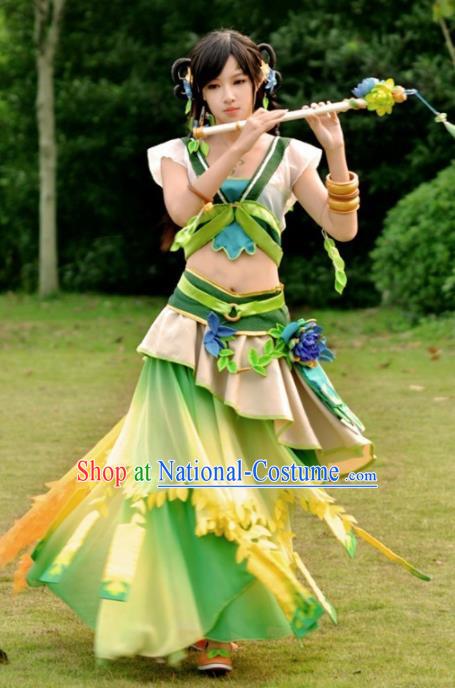 Chinese Cosplay Drama Young Lady Fairy Green Dress Traditional Ancient Female Swordsman Costume for Women