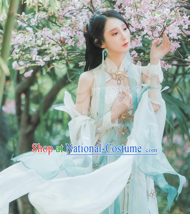 Chinese Cosplay Game Fairy Princess Light Blue Dress Traditional Ancient Female Swordsman Costume for Women