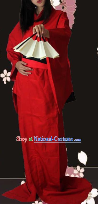 Japanese Cosplay Geisha Red Kimono Yukata Dress Traditional Ancient Courtesan Costume for Women