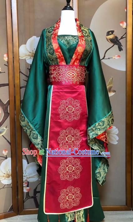 Chinese Classical Dance Green Dress Traditional Song Dynasty Weddding Costume for Women