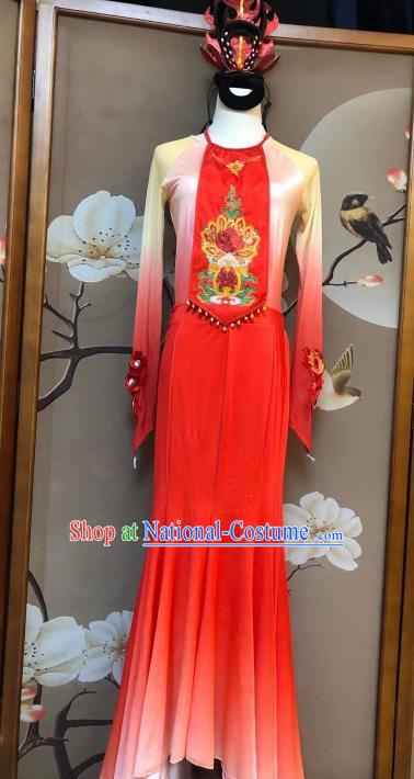 Chinese Classical Dance Fancy Carp Red Dress Traditional Stage Show Costume for Women