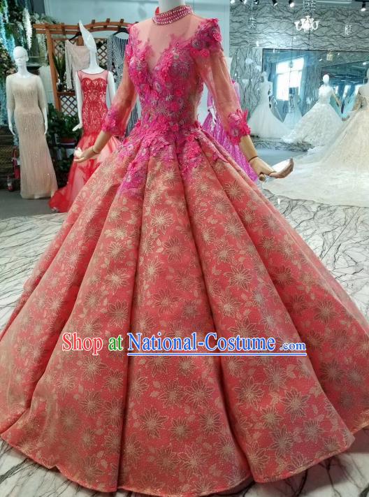 Custom Wedding Bride Costumes Rosy Full Dress Top Grade Bridal Gown for Women