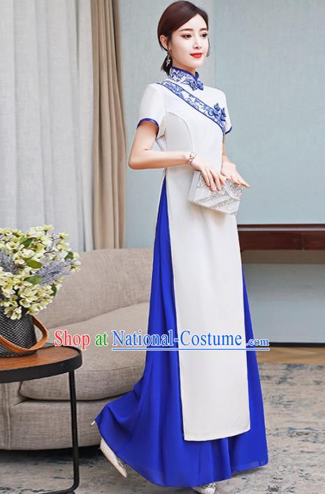 Vietnamese Traditional White Costume Vietnam Ao Dai Dress for Women