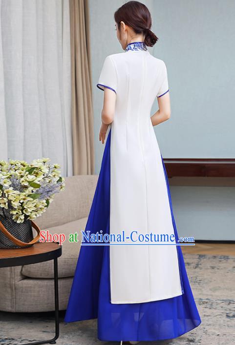 Vietnamese Traditional White Costume Vietnam Ao Dai Dress for Women