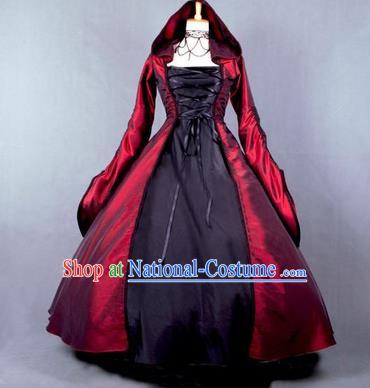 Halloween Cosplay Witch Costumes Fancy Ball Vampiress Wine Red Dress for Women