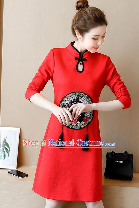 Chinese Traditional Red Cheongsam Costume China National Qipao Dress for Women