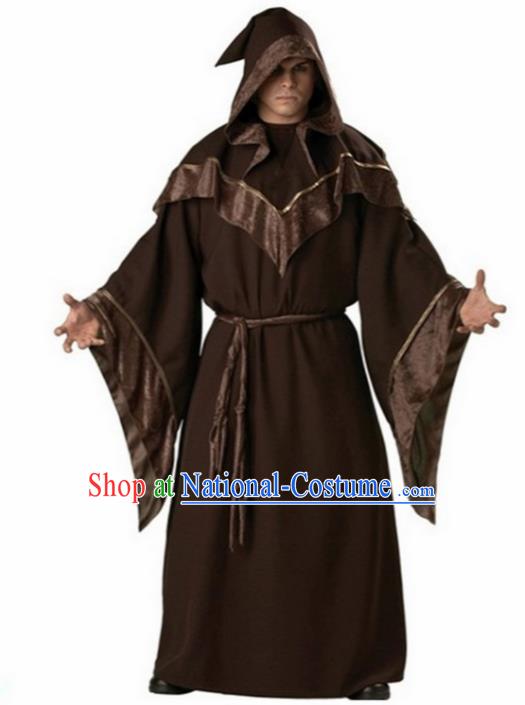 Halloween Cosplay Wizard Brown Costumes Fancy Ball Vampire Clothing for Men