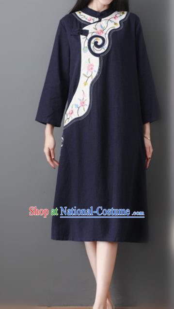 Chinese Traditional Navy Cheongsam Costume China National Qipao Dress for Women