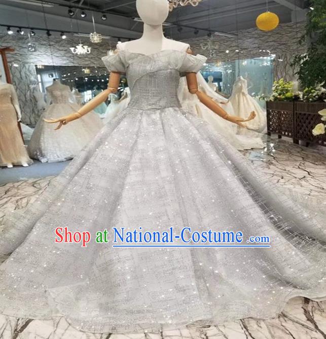 Custom Compere Grey Full Dress Wedding Bride Costumes Top Grade Bridal Gown for Women