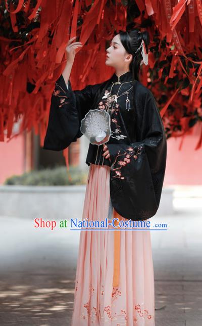 Chinese Ancient Nobility Lady Embroidered Black Blouse and Skirt Traditional Ming Dynasty Princess Costumes for Women