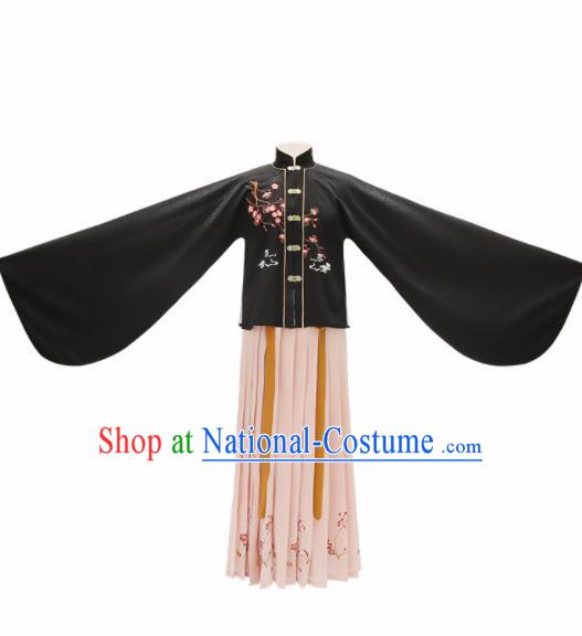 Chinese Ancient Nobility Lady Embroidered Black Blouse and Skirt Traditional Ming Dynasty Princess Costumes for Women