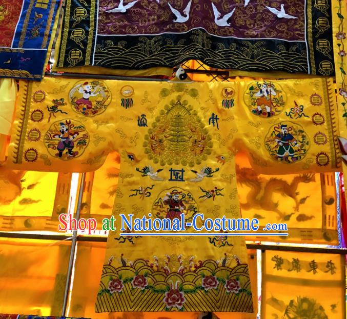 Chinese Taoism Embroidered Golden Silk Priest Frock Cassock Traditional Taoist Rite Costume for Men