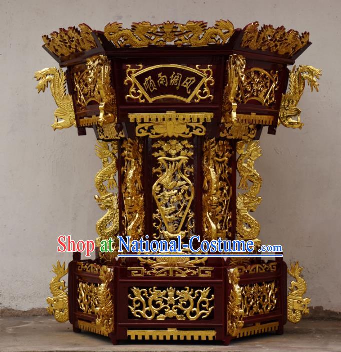 Chinese Traditional Handmade Camphorwood Lantern Carving Wood Dragon Head Palace Lamp