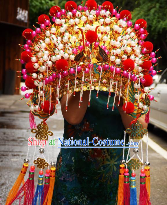 Chinese Traditional Temple Goddess Golden Phoenix Coronet Bodhisattva Hat Hair Accessories