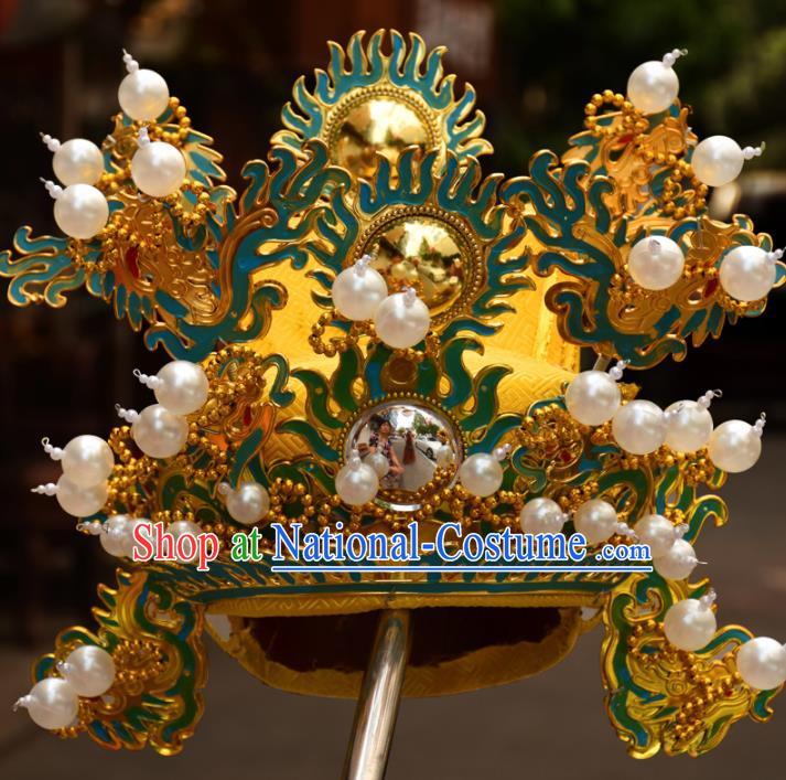 Chinese Traditional Beijing Opera Golden Hat Ancient Emperor Headwear