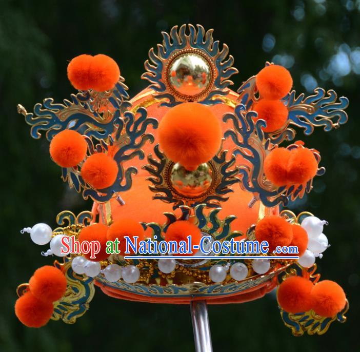 Chinese Traditional Beijing Opera Orange Hat Ancient Emperor Headwear