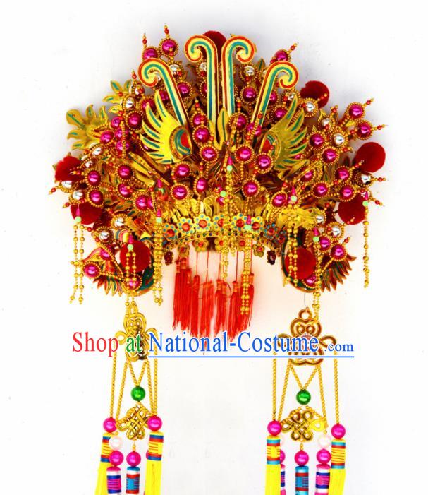 Chinese Traditional Goddess Rosy Phoenix Coronet Bodhisattva Hat Hair Accessories