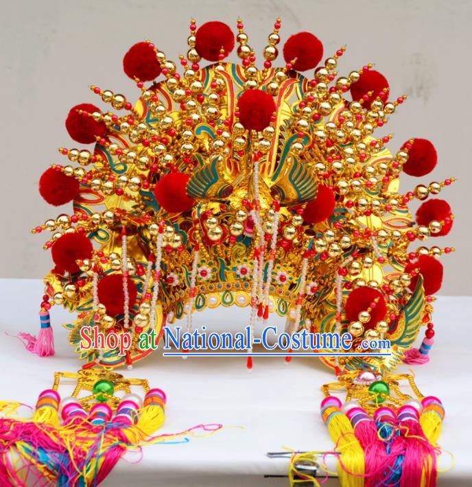 Chinese Traditional Goddess Red Venonat Phoenix Coronet Bodhisattva Hat Hair Accessories