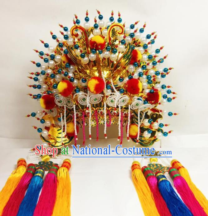 Chinese Traditional Beijing Opera Goddess Golden Venonat Phoenix Coronet Bodhisattva Hat Hair Accessories