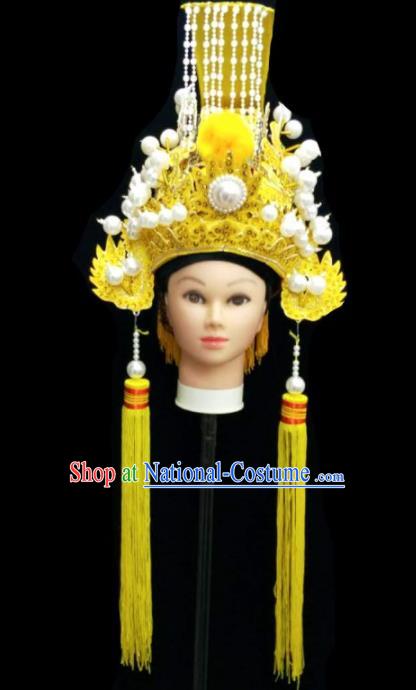 Chinese Traditional Peking Opera Yellow Hat Handmade Ancient Emperor Headwear for Men