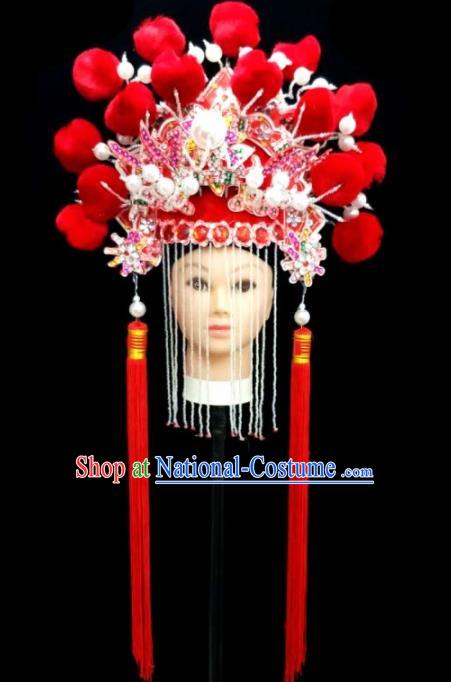 Chinese Traditional Peking Opera Queen Red Hat Handmade Beijing Opera Diva Hair Accessories for Women