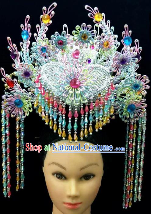 Chinese Traditional Peking Opera Queen Blue Phoenix Coronet Hairpins Handmade Beijing Opera Diva Hair Accessories for Women