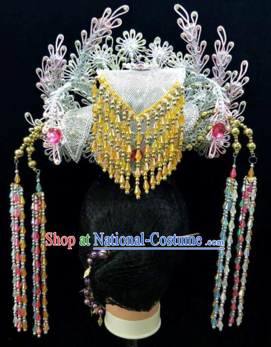 Chinese Traditional Peking Opera Queen Blue Phoenix Coronet Hairpins Handmade Beijing Opera Diva Hair Accessories for Women